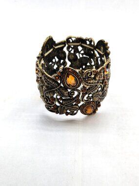 Bronze & Rhinestone Antique styled  Cuff bracelet